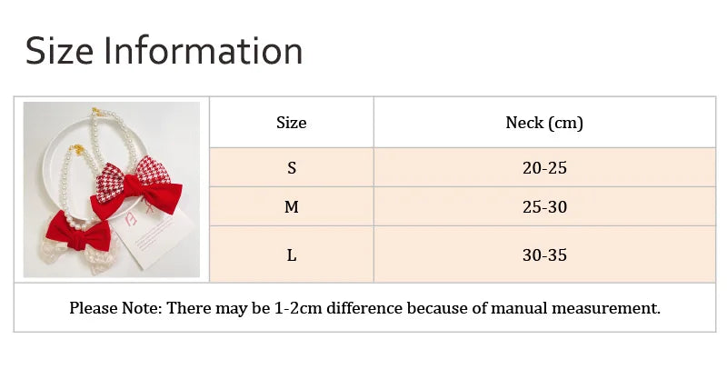 Pearl Chain Pet Dog Necklace Christmas Red Bow Tie Neck Accessories for Small Medium Puppy Romantic Lace Adjust Cat Accessories