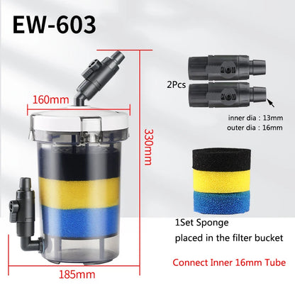 External Aquarium Filter Quiet External Canister with Sponge Bucket No Pump Suitable for Sea/Fresh water Fish Tanks Filtration