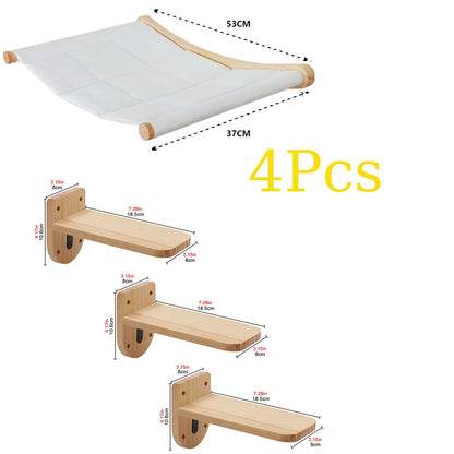 Cat Climbing Shelves Wall Mounted Cat Bridge Scratching Post with Platform and Cat Platform Hammock Pet Scraper For Cat