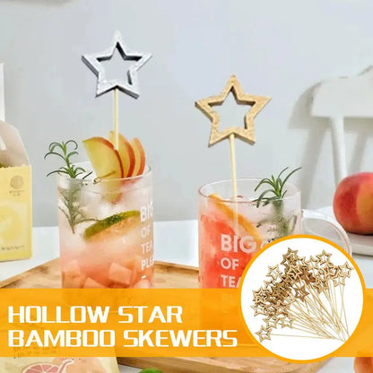 50Pcs Hollow Star Bamboo Skewers Disposable Insert Cocktail Fruit Toothpick Stick Christmas Picks Party Buffet Decor X1J5