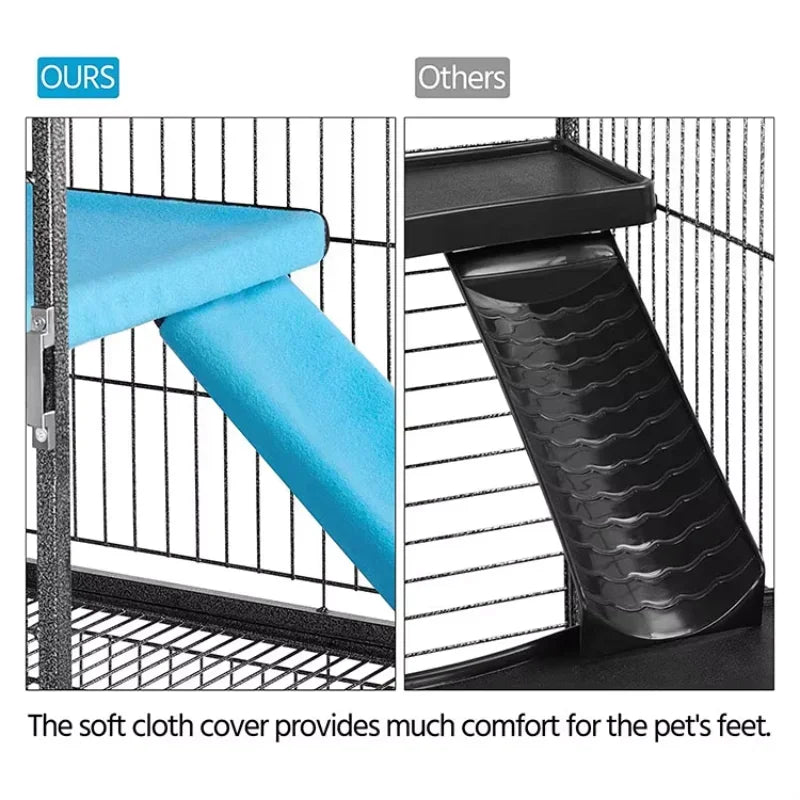 Rolling 3-Tier Small Metal Animal Cage With Tray For Ferret Kitten Cats Chinchilla Adult Rats