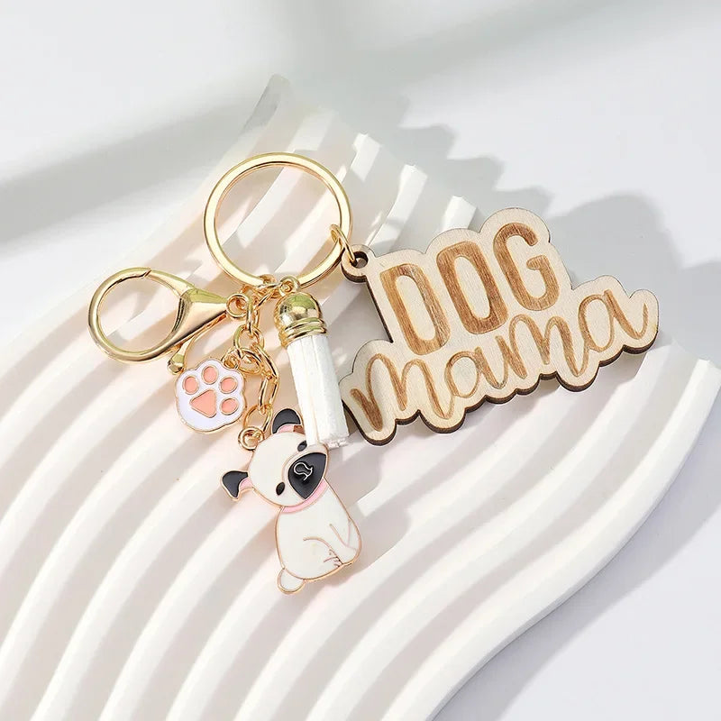 Dog Mama KeyChain Shiba Inu Golden Retriever Husky KeyRing Women Man Accessories Jewelry Bag Pendant Gift