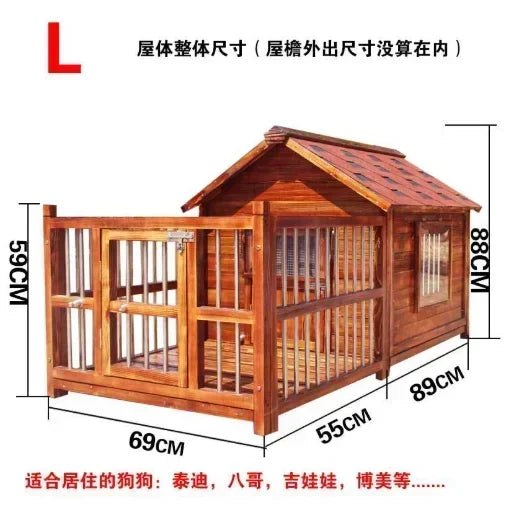 Dog House Outdoor Waterproof  Solid Wood Dog Villa with Yard Outdoor Rainproof Type Four Seasons Universal Pet Kennel