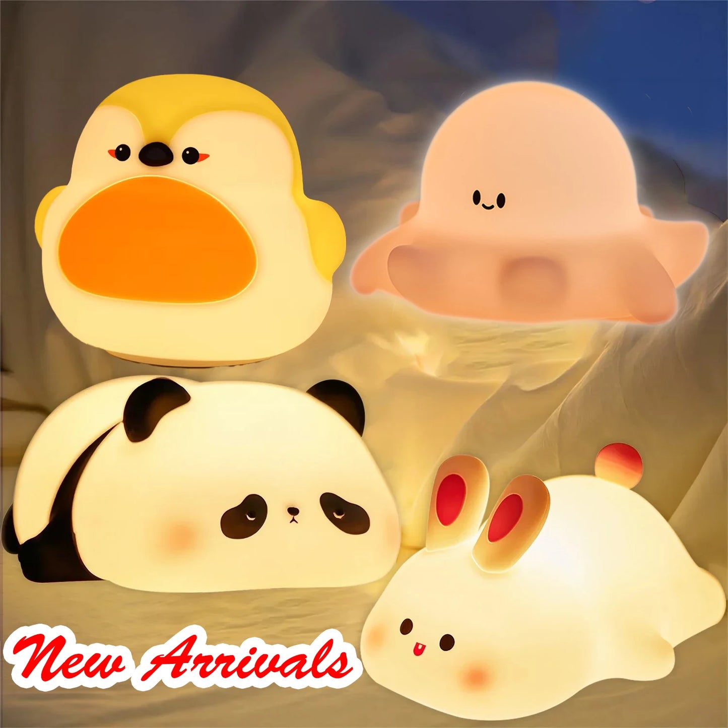 Cute Animals Silicone Night Light, Patting Light, Sleep Light, Baby Octopus Robin Bird Panda - for Room Decor, Gift for Children
