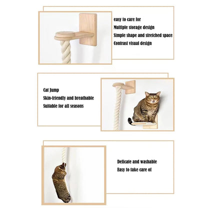 Wall Mounted Sisal Rope Cat Climber Tree Scratching Post Lounging Sanctuary Interactive Play Toys Jungle Gym for Indoor Cats