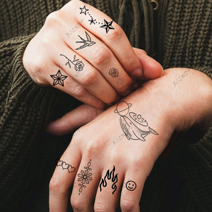 15pcs Waterproof Temporary Tattoo Sticker Starry Moon Flower Heart Flying Bird Fake Tatto Flash Tatoo finger Tato for  Women Men