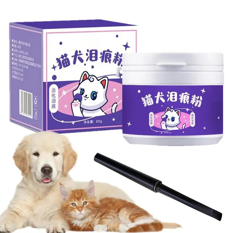 60g Pet Tear Stain Remover Powder  Dogs Cats Eye Cleaner Tear Stain Powder With Brush Pet Eye Risen Natural Safe Dog Eye Wash