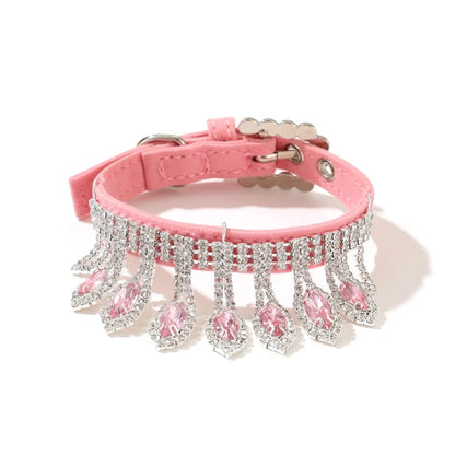 Small Dog Collar with Luxury Bling Rhinestone, Soft Suede Leather Puppy Dog Cat Necklace Crystal Jewelry Pet Accessories for Dog
