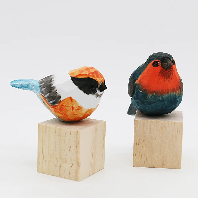 Wooden Bird Figurine Ornaments Handmade Carving Animals Miniature Crafts Art Decor Home Desktop Decoration Children Gifts