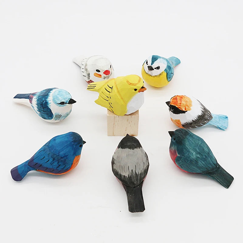 Wooden Bird Figurine Ornaments Handmade Carving Animals Miniature Crafts Art Decor Home Desktop Decoration Children Gifts