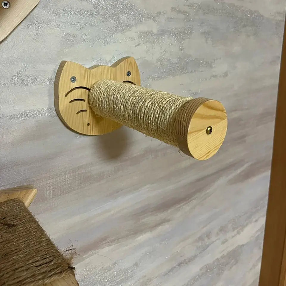 Cat Wall Mounted Furniture Hammock Climbing Shelves Cat Scratching Post Wooden Stairway Shelves Sisal Ladder Cat Climbing Frame