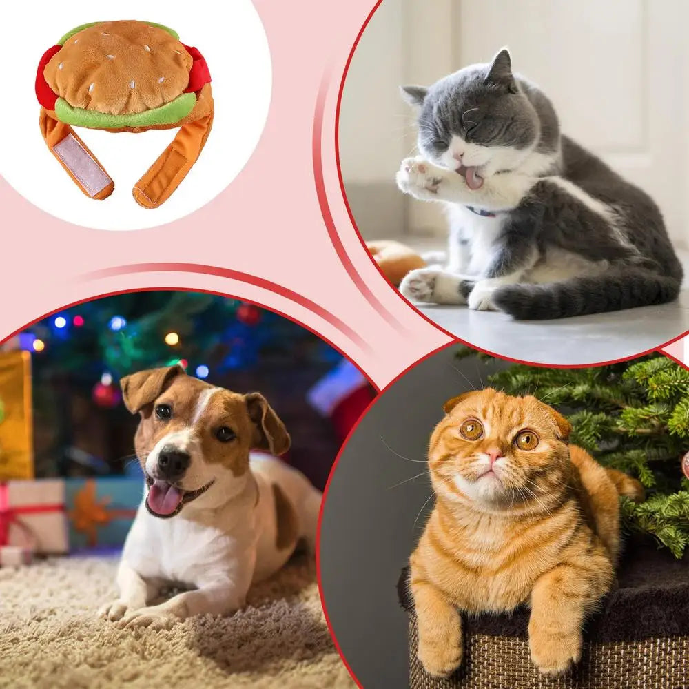 Cat Hats Halloween Dog Funny Cosplay Costume Hamburger Hats Burger-Shaped Puppy Costume Accessory Headwear for Cats Dogs Puppy