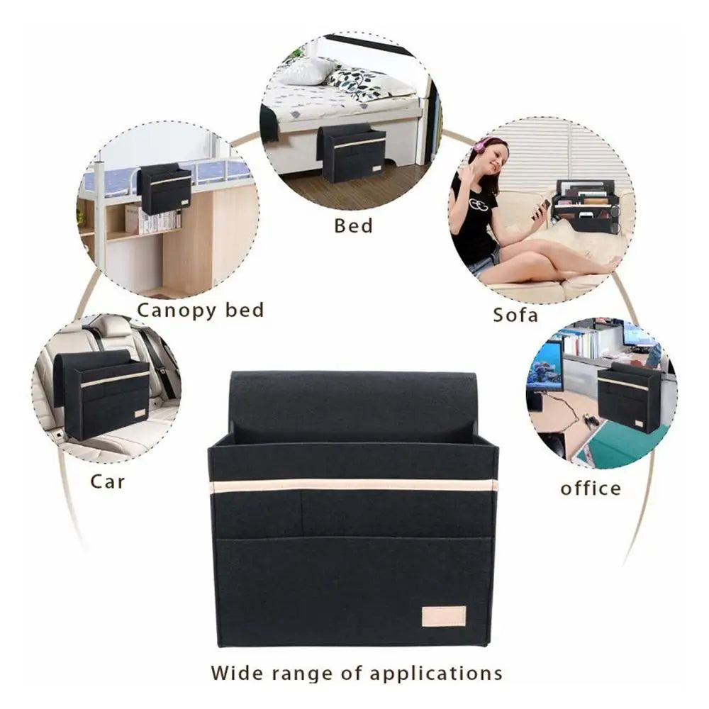 Bedside Organizer Caddy Felt Storage Bag Bed Sofa Shelf Pouch Holder Books Holder And Tissue Box Versatile Compact And