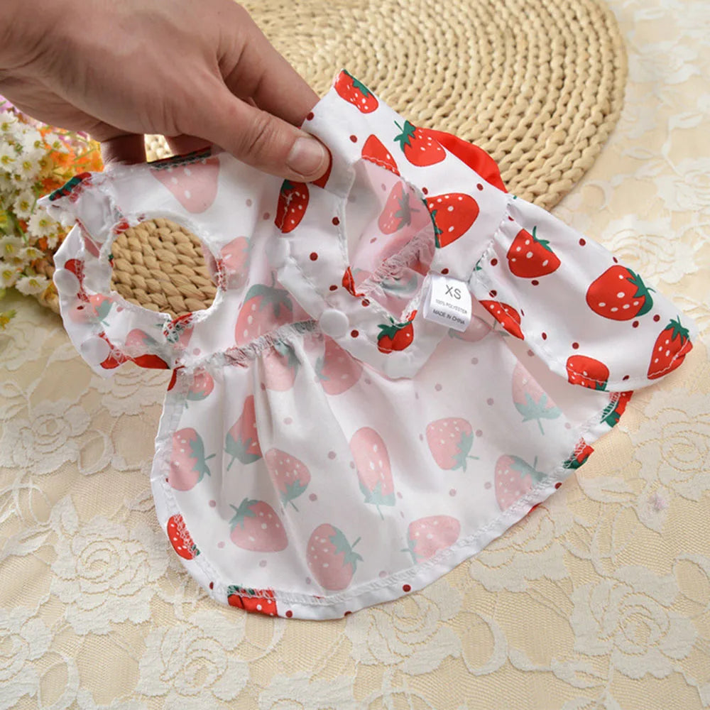 Dog Princess Dress Cute Print Puppy Dresses with Bowknot Sweet Cat Skirt Summer Thin Pet Wedding Party Chihuahua Doggies Clothes