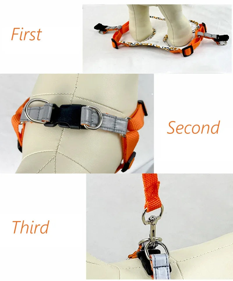 Floral Print Puppy Medium Dog Harnesses and Leash Set Reflective Pet Harness Vest for Small Dogs French Bulldog Shiba Inu Leads