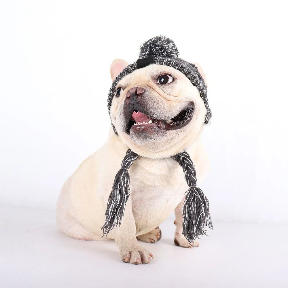 Winter Soft Dog Hat Warm Pet Dog Knitted Hat with Ear Holes Windproof Knitting French Bulldog Hat for Puppy Small Medium Dog Cap