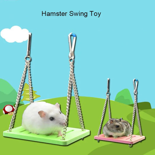 1Pcs  Swing Toy Pet Hamster Toys Hanging Gadget Wooden Cage Accessories Supplies Amuse Mouse Natural Wood Toy for Small Pets