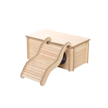 Smooth Hamster Hideaway Wooden Hamster House with Climbing Ladder Small Pet Castle Arch Bridge for Dwarf Mice Gerbils Small Pets
