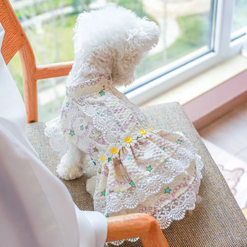 Cute Floral Puppy Dog Cat Princess Lace Dress Skirt Summer Pet Dresses for Small Dogs Poodle Pomeranian mascotas Clothes vestido