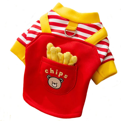 Red Stripe French Fries Dog Hoodies Autumn Winter Dog Clothes for Small Medium Dogs,Puppy Cat Costume Chiwawa Pet Pullover Coat