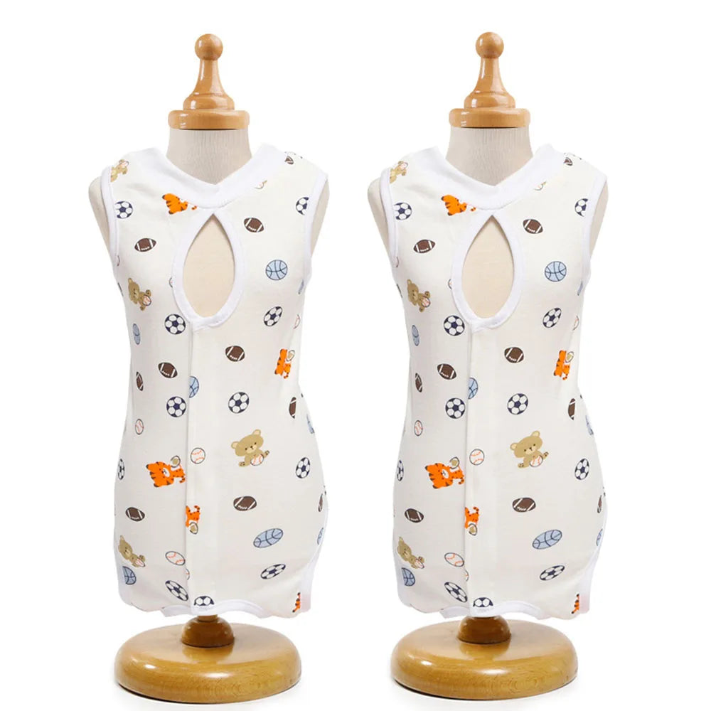 Cat Sleeveless Shirt Cat Recovery Suit Breathable E-Collar Alternative Vest for Cat Small Puppy Cute Printed Cotton Pet Clothes