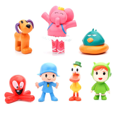 7Pcs/Set Kawaii Pocoyo Animal Toy Bird Duck Elephant Doll Toy Model Scene Ornaments Anime Cartoon Cute Pvc Figures Toys