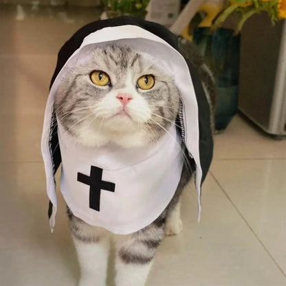 Pet Cat Halloween Costumes Nun Cloak For Small Pet Cosplay Dress Kawaii Pet Clothes Cat Kitten Puppy Funny Accessoties Gift F2A4