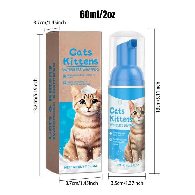 Cat Dry Shampoo Waterless Cat Shampoo Licking Safe Dry Shampoo 60ml Gentle Foam Shampoo For Cats Deep Cleansing Relieves Itchy