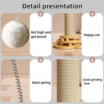 Pet Cat Toy Solid Wood Cat Turntable Funny Cat Stick Balls Durable Sisal Scratching Board Cat Supplies Cat Grab Column