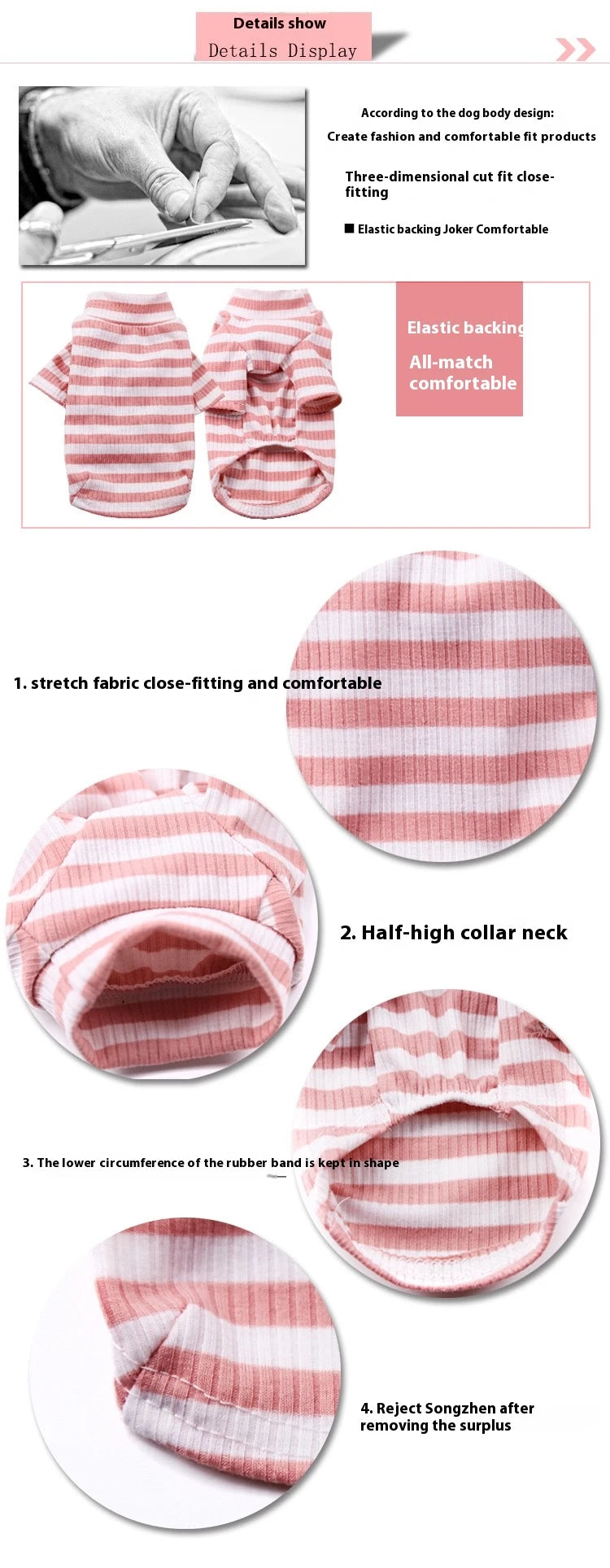Dog Spring, Autumn, and Winter Bottom Sweater with Elastic Cotton for Comfortable Small and Medium sized Pet Cat and Dog Sweater