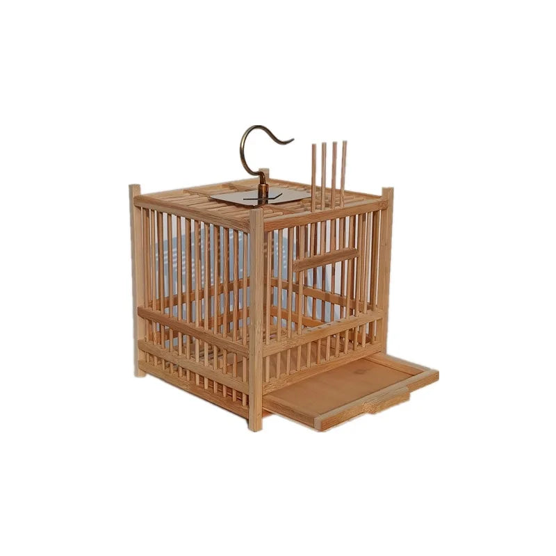 Grasshopper Cage, Bamboo Single Grid, Pure Handmade Bamboo Woven Cage, Classic Insect Crawling Tool with Drawer