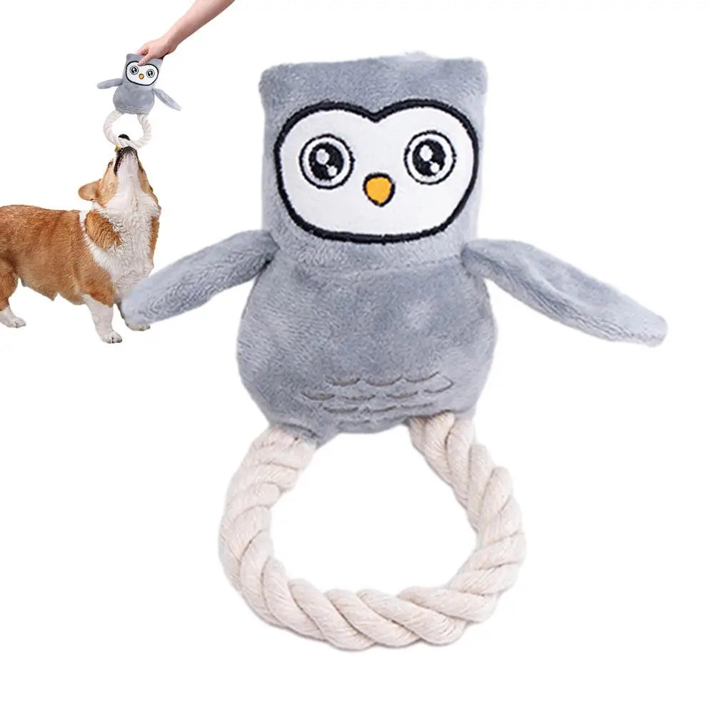 Dog Squeak Toys Owl Design Stuffed Dog Toys Durable Rope Plush Chew Fetch Brain Stimulating Toy Squeaky Pet Interactive Toy