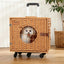 Cat Carrier Suitcase with Wheels for Pet Travel, knit Hard Cat Carrier Luggage with Mat and Telescopic Handle