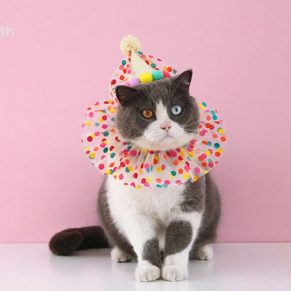 Pet Birthday Accessories Small Dog Cat Birthday Hat with Bandana Collar Pet Birthday Decorations for Kitten Pet Party Outfits