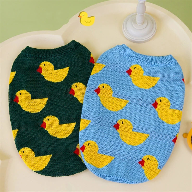 Cartoon Ducks Wool Sweaters for Small Medium Dogs Winter Warm Cat Clothing French Bulldog New Year Christmas Pet Cat Overalls
