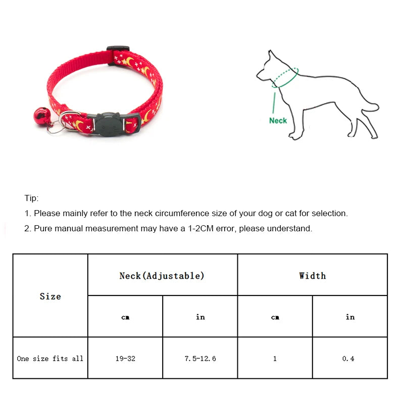 Gold Stars and Moon Cat Collar with Reflective Safety Buckle and Bell