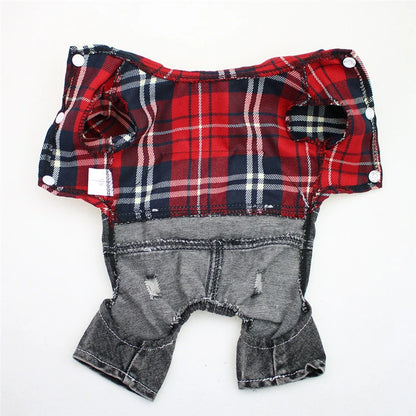 Black Dog Denim Jumpsuit Plaid Shirt Overalls for Dogs, Spring Clothes for Small Dogs Puppy Yorkie Jeans Jacket Pet Apparel