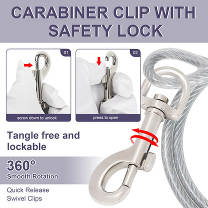 Silver PVC Coated Steel Wire Rope Traction Hook Dog Leash Cable For Big Dogs replacement