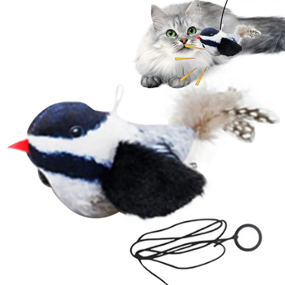 Bird Sound Cat Toy Interactive Cat Kicker Flapping Bird Vivid Bird Chirp Tweet Indoor Kitty Kitten Exercise Toys Rechargeable