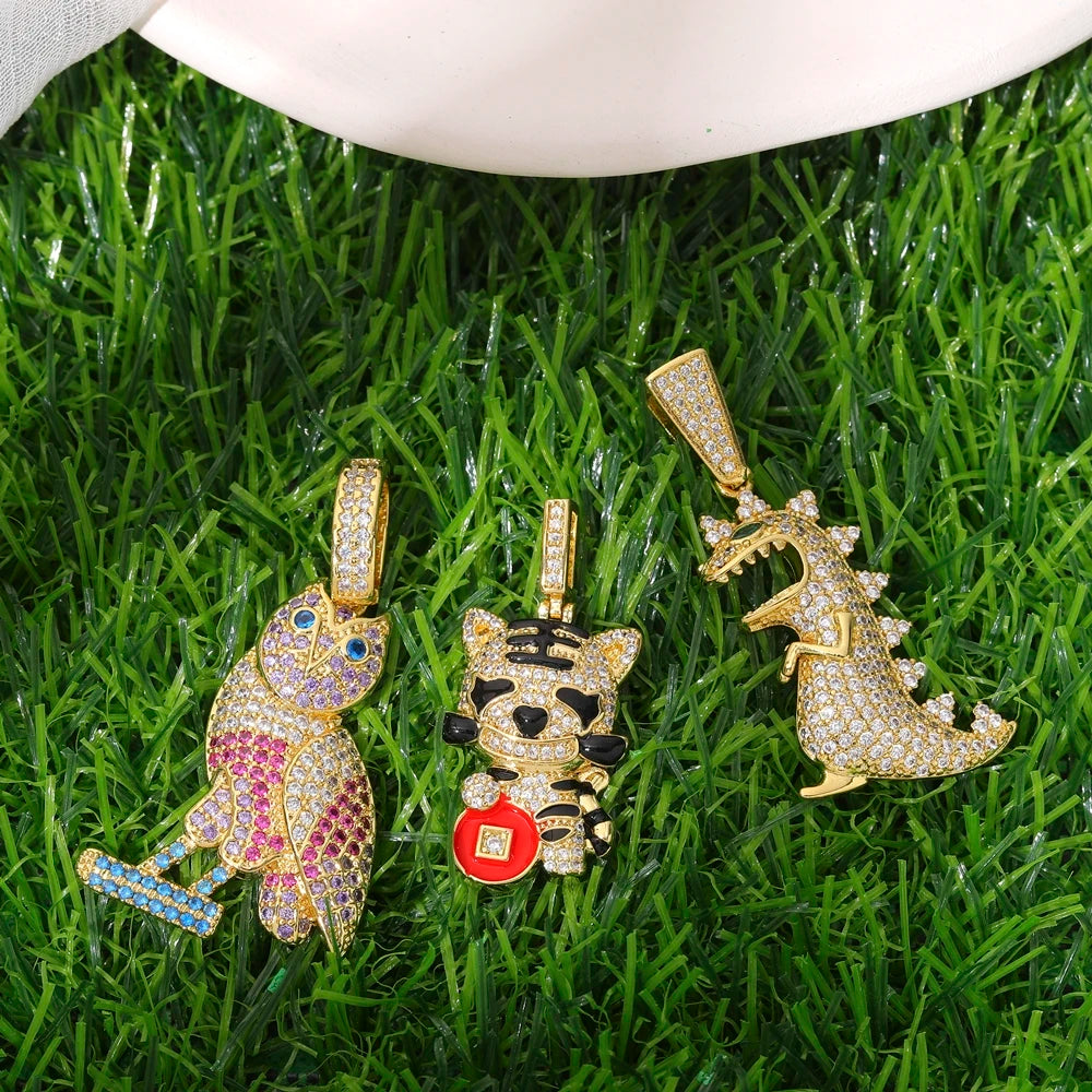 Juya 18K Real Gold Plated Cubic Zircon Bear Lion Bird Tiger Panther Head Leopard Charms For DIY Pendant Necklace Bracelet Making