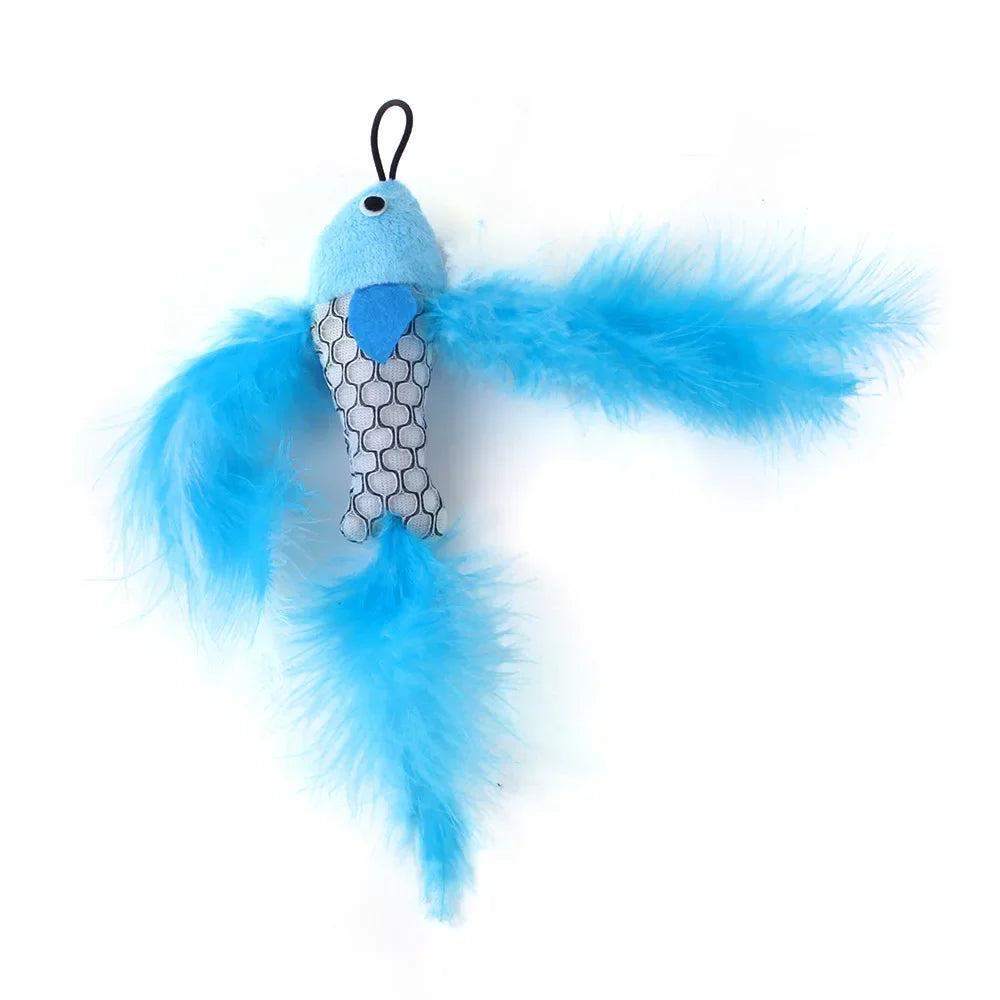 Funny Cat Stick Toy Furry Feather with Bell Cat Stick Toy Kitten Playing Pet Accessories Worm on A String Cat Toys Interactive