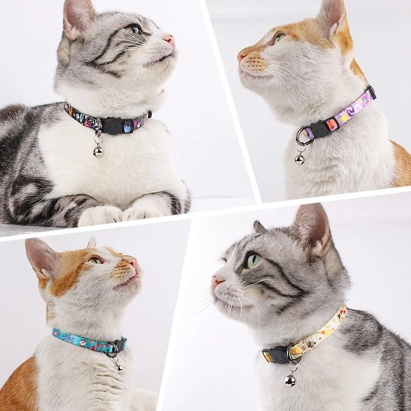 Cartoon Pet Cat Neck Collar for Small Dogs 19-28cm Ring Bell Anti Lost Adjustable Chihuahua Neck Wear Polyester Pet Accessories
