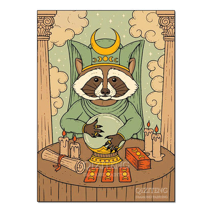 Tarot Cards Cat 5D Diamond Painting Cute Raccoon Full Diamond Cross Stitch Cartoon Animal Embroidery Mosaic Art Home Decoration