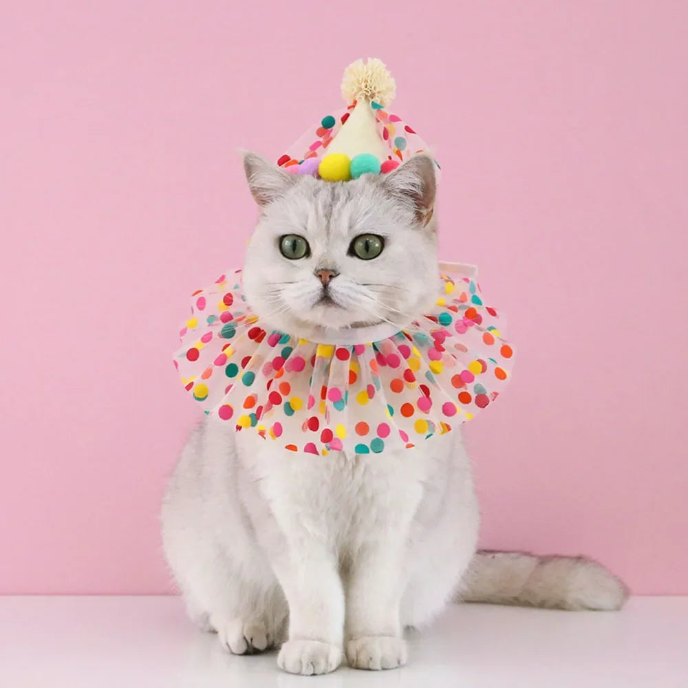 Pet Birthday Accessories Small Dog Cat Birthday Hat with Bandana Collar Pet Birthday Decorations for Kitten Pet Party Outfits