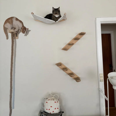 Wall Mounted Cat Climbing Rope & Bridge Wooden Cat Furniture for Cats Exercise & Claw Grinding Indoors Sturdy & Durable Cat Toys