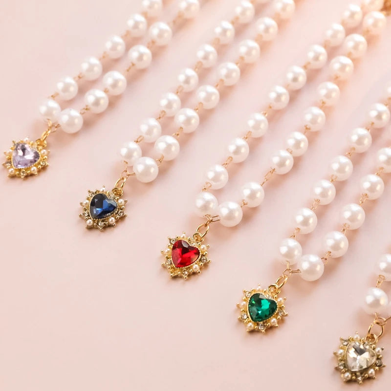 Pearl Chain Accessories for Cats Zircon Heart Pet Products Small Medium Puppy Neck Wear Wedding Birthday Gift Pet Dog Collar