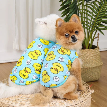 Yellow Duck Pet Dogs Summer Vest Spring Designer York Dog Clothing Sleeveless Overalls Cute Cartoon Breathable Clothes for Cats