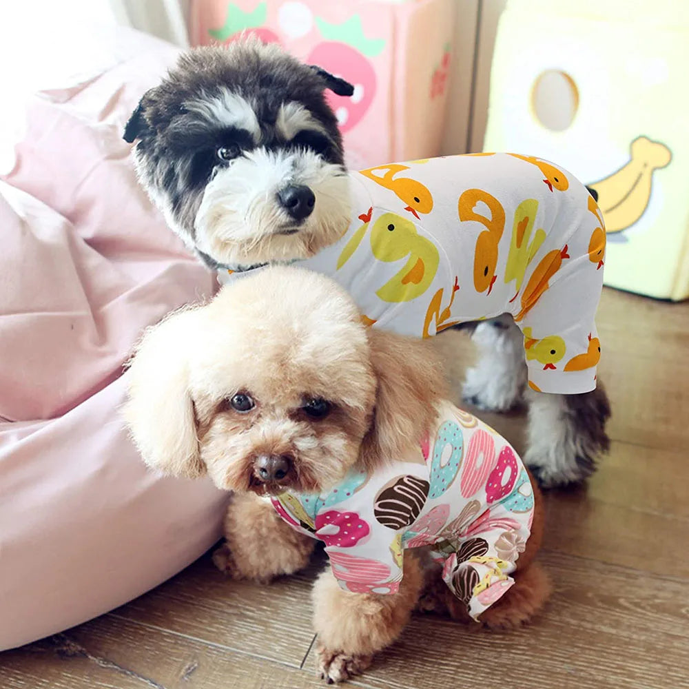 Pet Clothing Warm Cotton Dog Pajama Yellow Duck Soft Material Stretchable Dog Pajamas Onesie Pet Pjs Dogs Apparel for Small Dogs