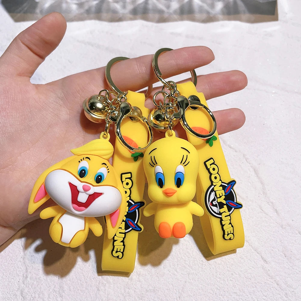 Cartoon Bugs Bunny Doll Keychain Cute Tweety Bird Daffy Duck Porky Pig Key Rings Pendant Accessories for Kids Birthday Gifts