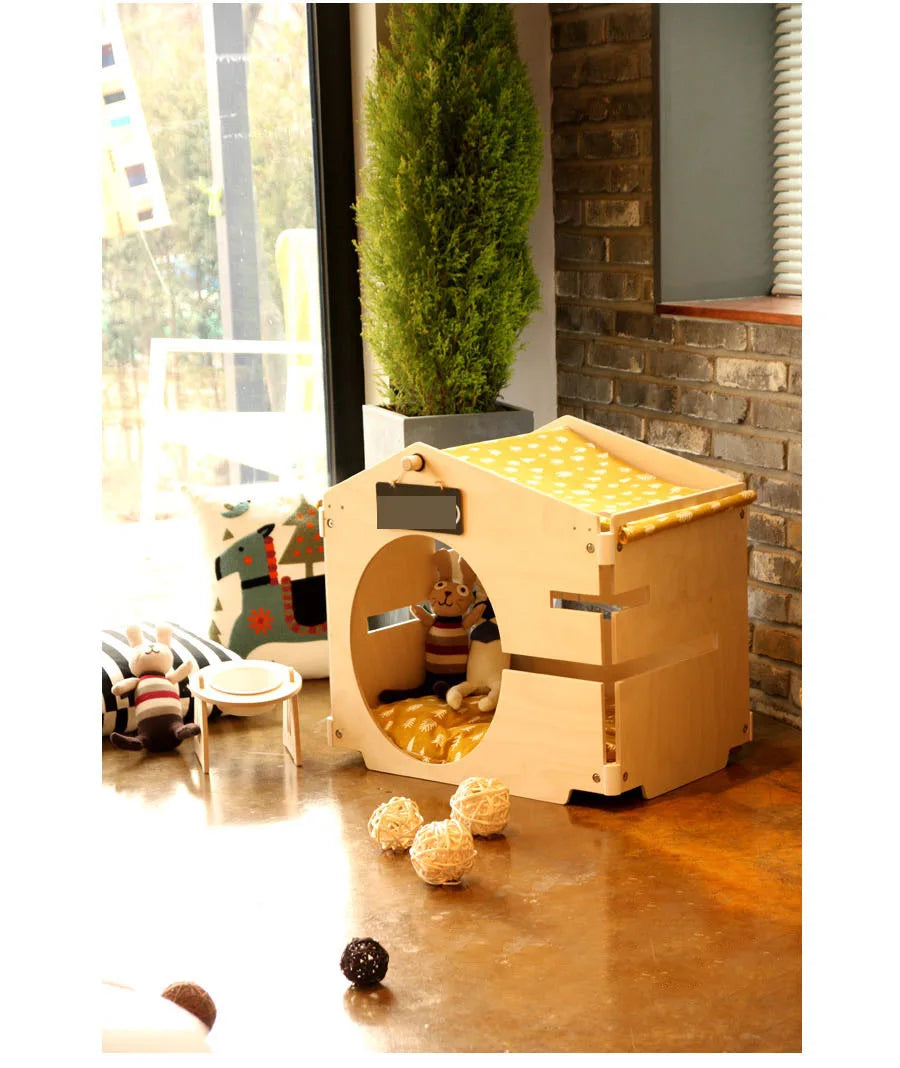 Pet natural birch hairball decoration, kennel wooden house, pet tent shed design